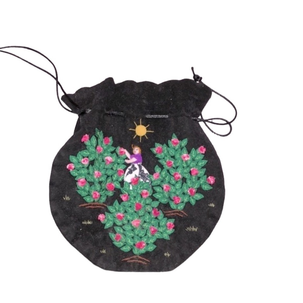 Floral embroidered print velvet satchel